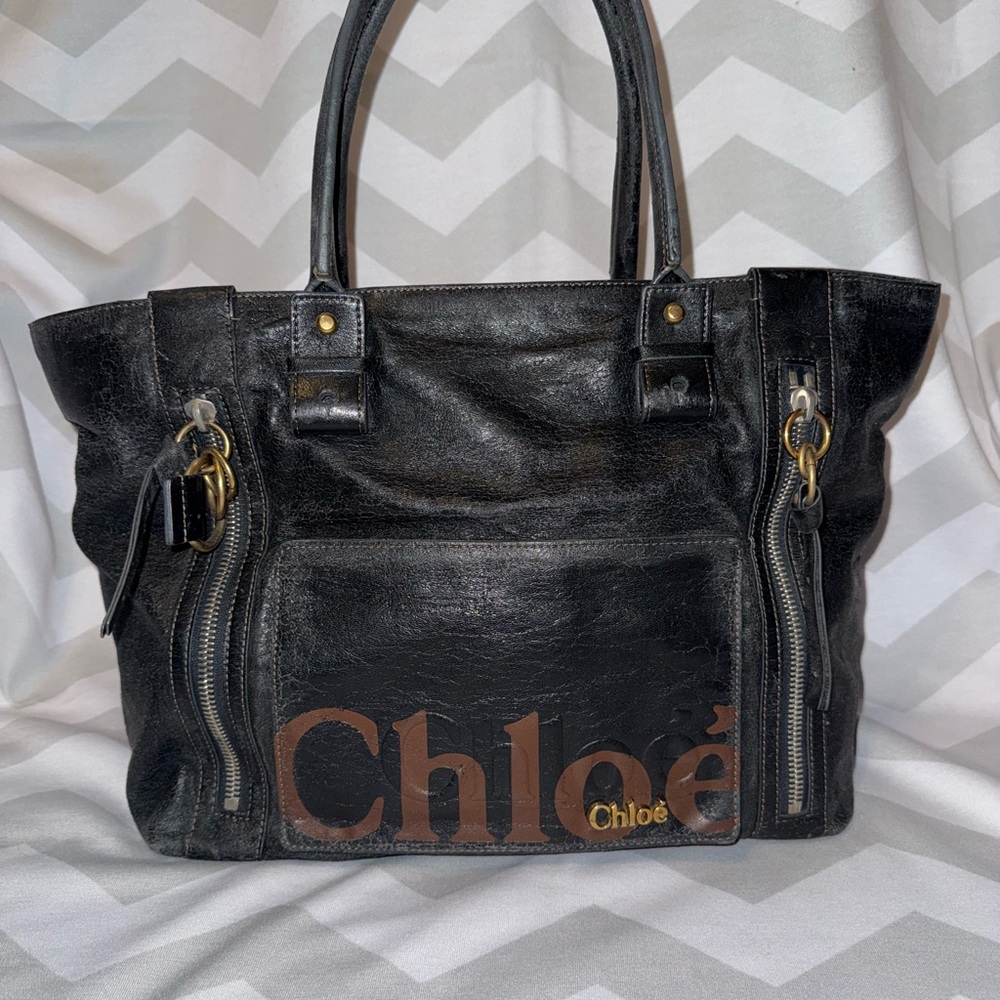 Chloe Black and Brown Leather Tote